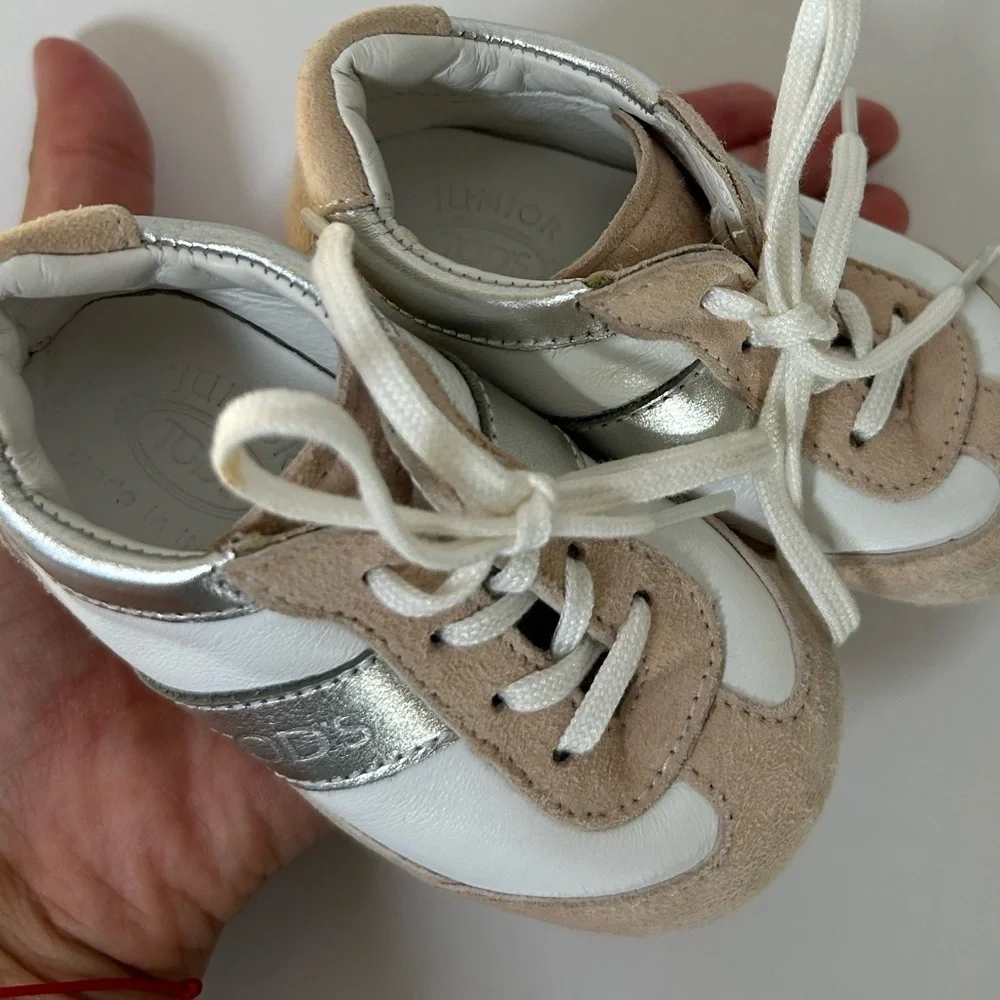 TOD’S Junior Baby Silver and Tan Shoes